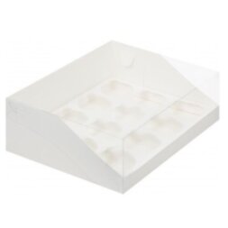 Коробка для капкейков с пластиковой крышкой 310*235*100 (12) белая (кор 50шт)