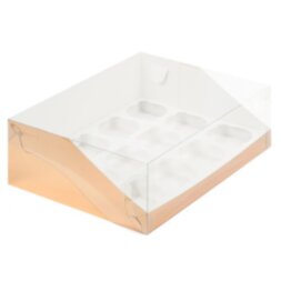Коробка для капкейков с пластиковой крышкой 310*235*100 (12) Золото (кор 50шт)