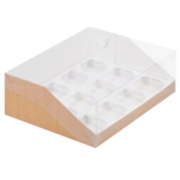 Коробка для капкейков с пластиковой крышкой 310*235*100 (12) крафт (кор 50шт)