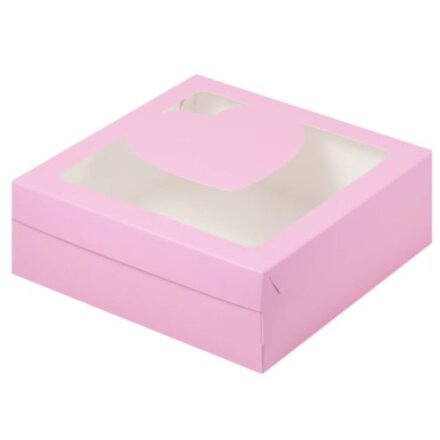 Коробка для зефира с окошком и вставкой сердце &quot;Розовая-матовая&quot; 200*200*70