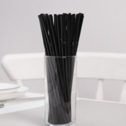 Трубочки для напитков  5*210 мм, черная с гофорой, 100шт