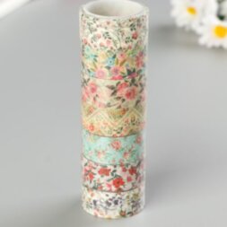 Клейкие WASHI-ленты для декора &quot;ЦВЕТОЧНЫЙ МИКС&quot;, 15 мм х 3 м рисовая бумага