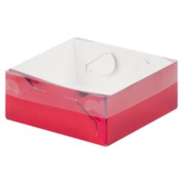 Коробка для зефира, тортов и пирожных с пластиковой крышкой 200*200*70 мм (красная матовая)
