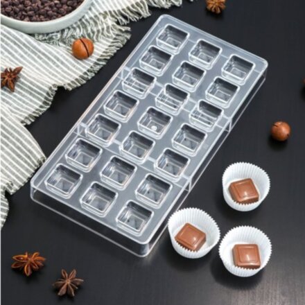 Форма для шоколада и конфет KONFINETTA «Тоффи. Квадрат», 27,5×13,5×2,5 см, 21 ячейка, ячейка 2,5×1,5
