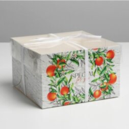 Коробка для капкейка «Апельсины», 16 × 16 × 10 см