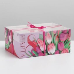 Коробка для капкейков с PVC крышкой «Тюльпаны», 23 × 16 × 10 см