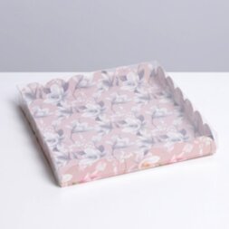 Коробка для кондитерских изделий с PVC крышкой «Цветы», 21 × 21 × 3 см
