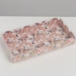 Коробка для кондитерских изделий с PVC крышкой «Цветы», 10,5 × 21 × 3 см