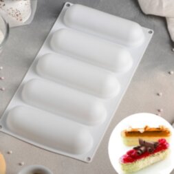 Форма для муссовых десертов и выпечки Доляна «Эклер», 30×17 см, 5 ячеек (14,5×4 см), цвет белый