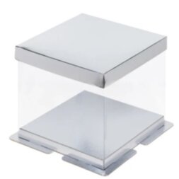 Коробка под торт премиум с пъедесталом прозрачная 300*300*280 (серебро)(кор 25шт)
