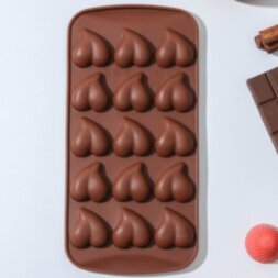 Форма для льда и шоколада &quot;Сердца&quot;, 15 ячеек, цвет шоколадный