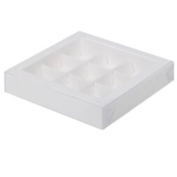 Коробка для конфет с пластиковой крышкой 155*155*30 мм (9) (прозрачная)