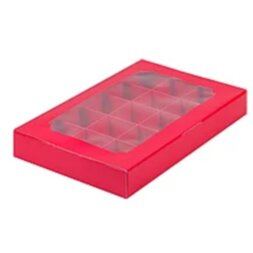 Коробка для конфет цельная с вклеенным окном 255*165*35 (15) (красная матовая)