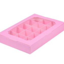 Коробка для конфет цельная с вклеенным окном 255*165*35 (15) (розовая матовая)