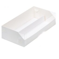 Коробка для макарон с пластиковой крышкой и ложементом 210*110*55 мм (2) (белая)