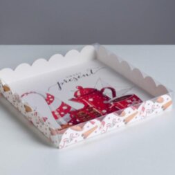 Коробка для кондитерских изделий с PVC крышкой Sweet present, 21 × 21 × 3 см