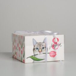 Коробка на 4 капкейка «8 Марта!», 16 × 16 × 10 см