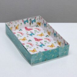 Коробка для кондитерских изделий с PVC крышкой «Бабочки», 17 х 12 х 3 см