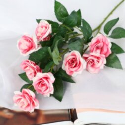 Цветы искусственные &quot;Кустовая роза&quot; 5*63 см, бело-розовый