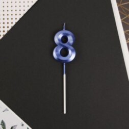 Свеча в торт цифра «8», голубая