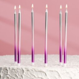Свечи в торт &quot;Ройс. Градиент&quot;, 6 шт, высокие, 13 см, фиолетовый, розовый, серебро