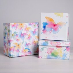 Коробка «Акварельные бабочки», 18 х 18 см.