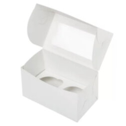 Коробка для капкейков с окном на 2 шт белая (25 шт)