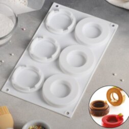 Форма муссовых десертов и выпечки «Кольцо», 6 ячеек, 29,5×17,3 см, цвет белый