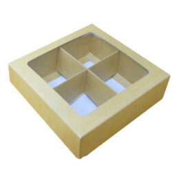 Коробка для конфет с вклеенным окном 120*120*30 мм (4) (крафт)