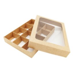Коробка для конфет с вклеенным окном 190*150*30 (12) (крафт)