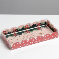 Коробка для кондитерских изделий с PVC крышкой «Гирлянды», 10.5 × 21 × 3 см