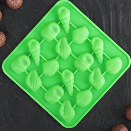 Форма для льда и шоколада «Ракушки», 17,3×17,3 см, 16 ячеек, цвет МИКС