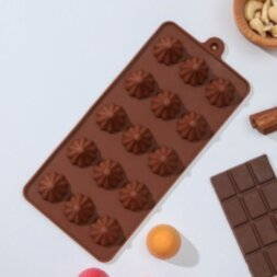 Форма для шоколада силиконовая Доляна «Трюфо», 15 ячеек, 21×10×2,2 см, цвет шоколадный