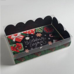 Коробка подарочная с PVC крышкой «С Новым годом!», 20 × 30 × 8 см