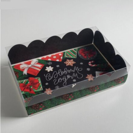 Коробка подарочная с PVC крышкой «С Новым годом!», 20 × 30 × 8 см