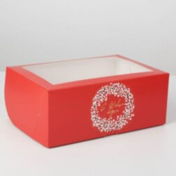 Коробка для капкейков «Венок из омелы» 17 х 25 х 10см