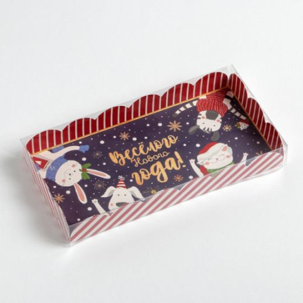Коробка для кондитерских изделий с PVC крышкой «Зверята», 10.5 × 21 × 3 см