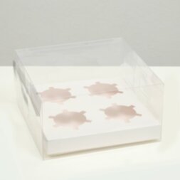 Коробка на 4 капкейка, белая, 18,5 × 18 × 10 см