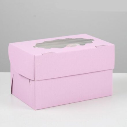 Коробочка для 2 капкейка, розовая, 10 х 16 х 10 см