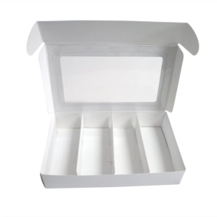 Коробка для макарон с пластиковой крышкой и ложементом 265*215*55 мм. (белая)