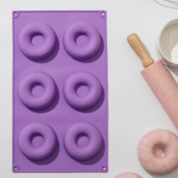Форма для выпечки «Сладости.Пончики», 29×17 см, 6 ячеек, цвет МИКС