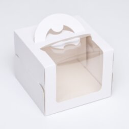 Коробка под бенто-торт с окном, белая, 16 х 16 х 12,5 см