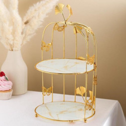 Подставка под десерты 2-х ярусная «Мрамор», d=21 см, цвет белый