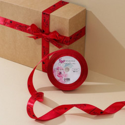 Лента атласная Love, красная, 2 см × 25 ярд (22,5 м)