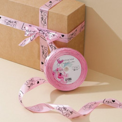 Лента атласная Love, розовая, 2 см × 25 ярд (22,5 м)