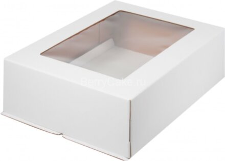 Коробка для торта сборка-конверт, с окном 300*400*200 мм. (белая) гофрокартон