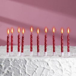 Свечи в торт &quot;Спираль&quot;, 10 шт, средние, 7 см, красный металлик