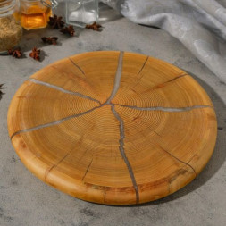 Сервировочная доска для подачи из лиственницы, эпоксидная смола, большой, D=30 см