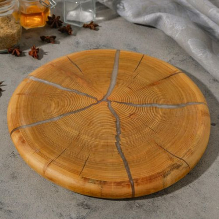 Сервировочная доска для подачи из лиственницы, эпоксидная смола, большой, D=30 см