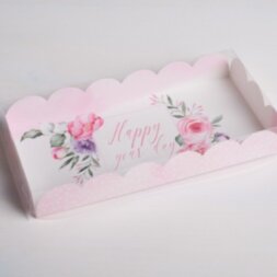 Коробка для кондитерских изделий с PVC-крышкой Happy your day, 21 × 10,5 × 3 см